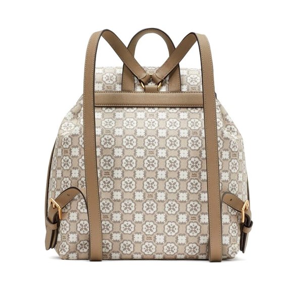 New Kate Spade Flower Monogram Coated Canvas Medium Backpack Natural Multi - Picture 3 of 5